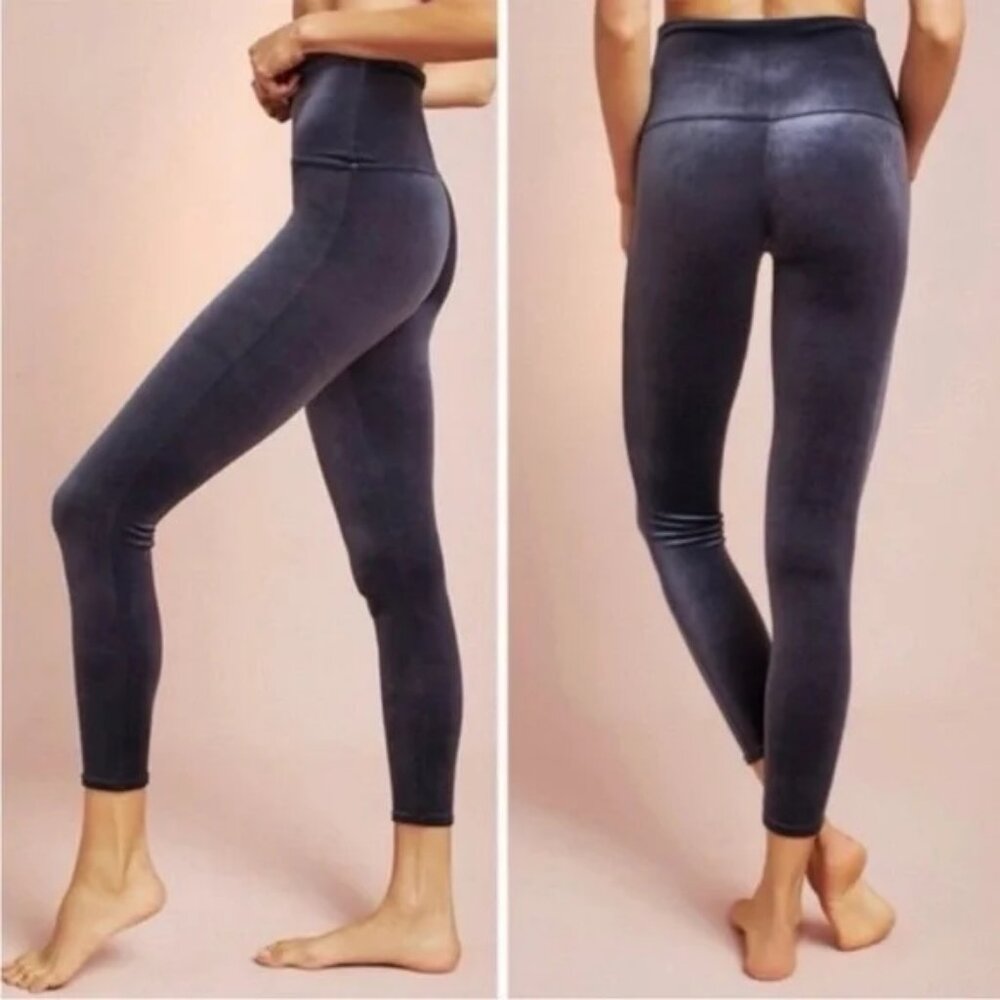 NEW Spanx Slate Blue Velvet Leggings Women's Size Medium Anthropologie Boho Fall
